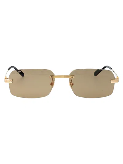 Cartier Gold-gold-brown Metal Sunglasses