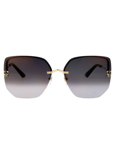 Cartier Gold Gold Grey Acetate Sunglasses In Brown