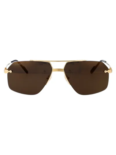Cartier Gold Gold Grey Acetate Sunglasses