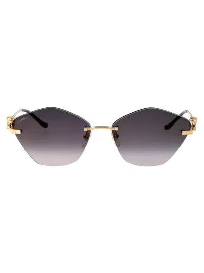 Cartier Gold Gold Grey Acetate Sunglasses In Gray