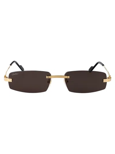 Cartier Gold-gold-grey Metal Sunglasses