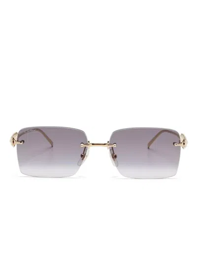 Cartier Gold-gold-grey Metal Sunglasses In Purple