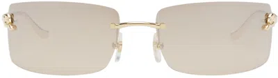 Cartier Gold 'panthère De ' Rectangular Metal Sunglasses In 004 Gold