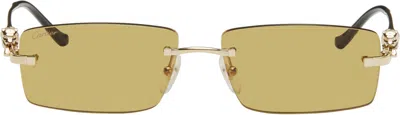 Cartier Gold Panthère Rectangular Metal Sunglasses In Yellow