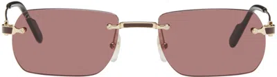 Cartier Gold 'première De ' Rectangular Metal Sunglasses In 002 Gold