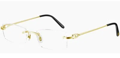 Pre-owned Cartier Gold Rectangular Rimless Optical Unisex Eyewear Ct0045o 002 In Clear