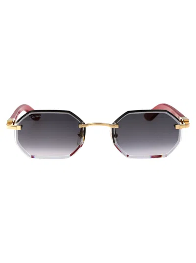 Cartier Gold Red Grey Titanium Sunglasses