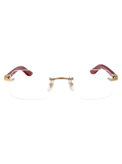 Cartier Gold Red Transparent Titanium Glasses In Brown
