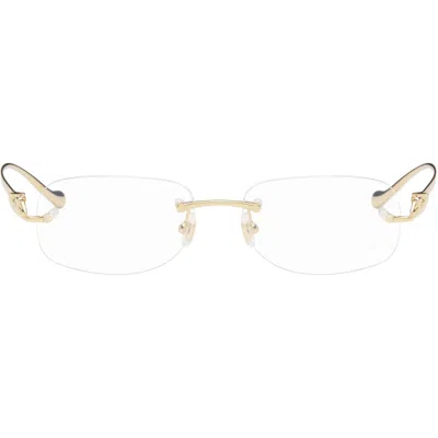 Cartier Gold Rimless Panther Glasses In White