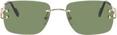 Cartier Rectangular Sunglasses In Gold-gold-green