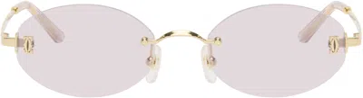 Cartier Gold Signature C Oval Rimless Sunglasses In Gray