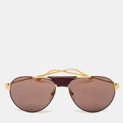 Pre-owned Cartier Gold Tone/brown Ct0038s Aviator Sunglasses