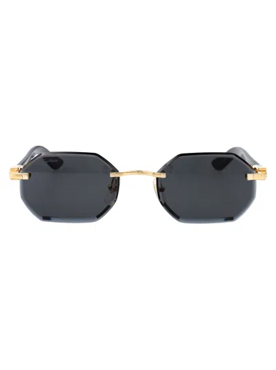 Cartier Gold White Grey Titanium Sunglasses In Green