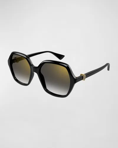 Cartier Gradient Acetate Square Sunglasses In Black