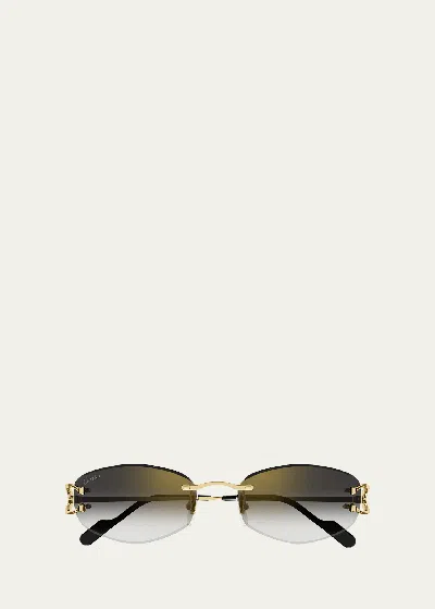 Cartier Gradient Metal Rectangle Sunglasses In Smooth Golden Fin