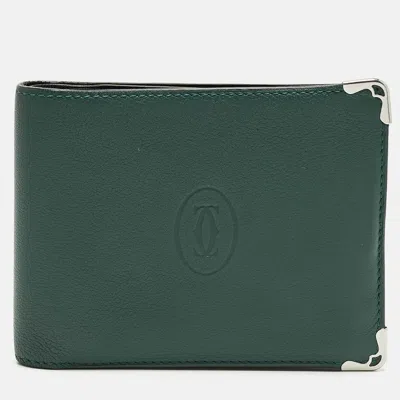 Pre-owned Cartier Green Leather Bifold Wallet