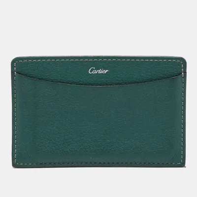 Pre-owned Cartier Green Leather Card Holder