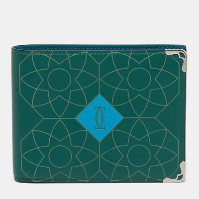 Pre-owned Cartier Green/blue Embossed Leather Bifold Wallet