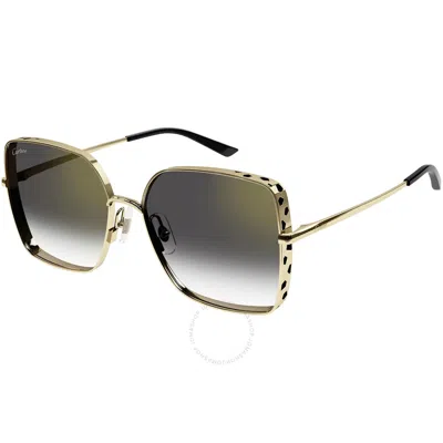 Cartier Grey Gradient Flash Mirror Square Ladies Sunglasses Ct0299s 001 59