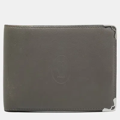 Pre-owned Cartier Grey Leather 6cc Bifold Wallet In Gray