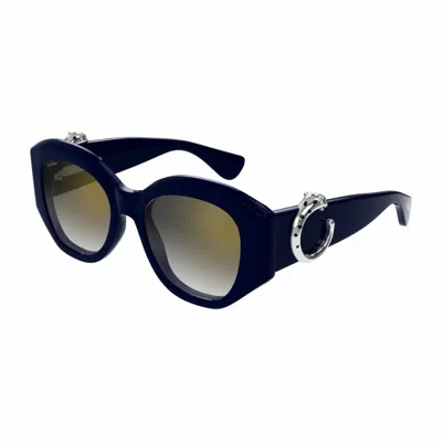 Cartier Grey Multilayer Cat Eye Ladies Sunglasses Ct0502s 003 53 In Blue