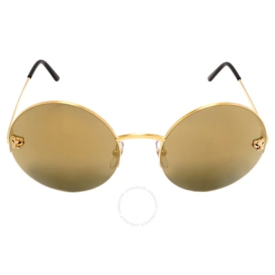 Cartier Grey Round Ladies Sunglasses Ct0022s 006 58 In Gold / Grey