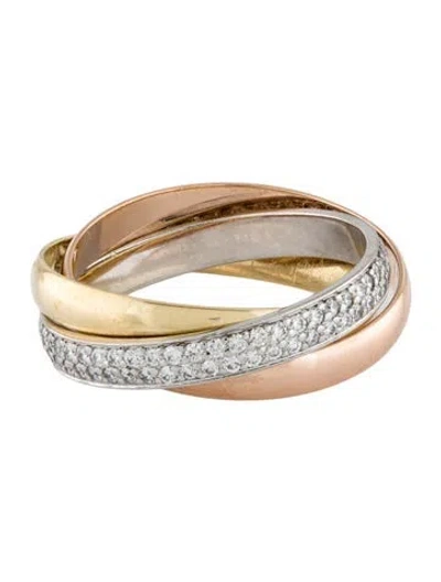 Pre-owned Cartier Half Paved Trinity Ring, Small Model In Multi