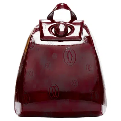 Pre-owned Cartier Happy Birthday Bordeaux Red Hard Calfskin Logo Boxy Backpack