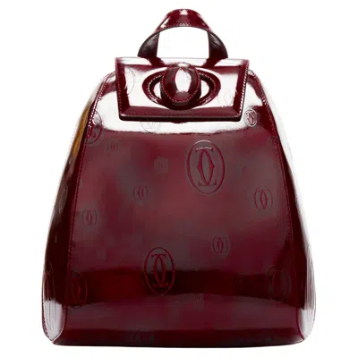 Pre-owned Cartier Happy Birthday Bordeaux Red Hard Calfskin Logo Boxy Backpack