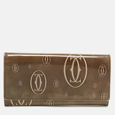 Pre-owned Cartier Happy Birthday Brown Patent Leather Continental Wallet