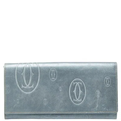 Pre-owned Cartier Happy Birthday Metallic Blue Leather Long Wallet (bi-fold) ()
