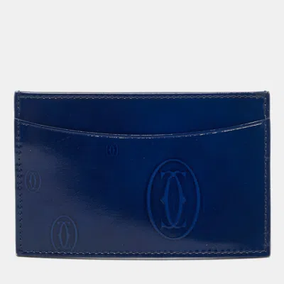 Pre-owned Cartier Happy Birthday Navy Blue Patent Leather Card Holder