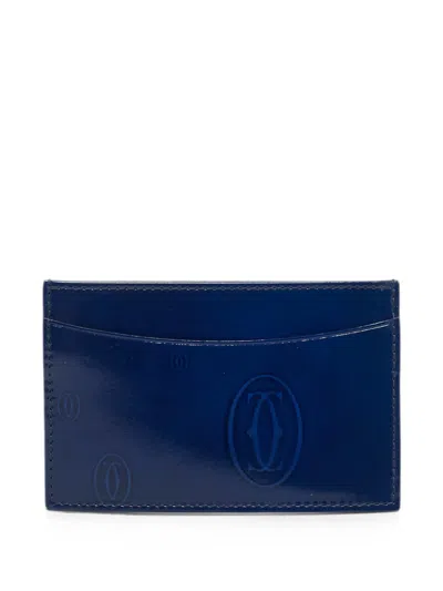 Pre-owned Cartier Happy Birthday Patent Leather Card Holder In Blue