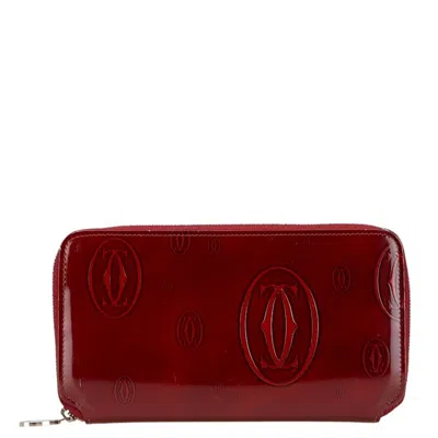 Pre-owned Cartier Happy Birthday Red Color Leather Long Wallet (bi-fold) ()