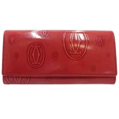 Pre-owned Cartier Happy Birthday Red Color Patent Leather Long Wallet (bi-fold) ()