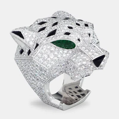 Pre-owned Cartier Head Multi Gemstones 18k White Gold Ring Size 54