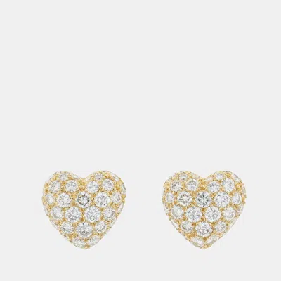 Pre-owned Cartier Heart Vintage 18k Yellow Gold And Diamond Stud Earrings