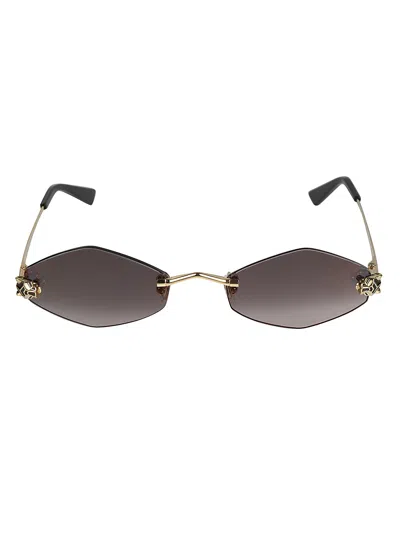 Cartier Hexagon Lens Metal Temple Sunglasses In Gold/grey