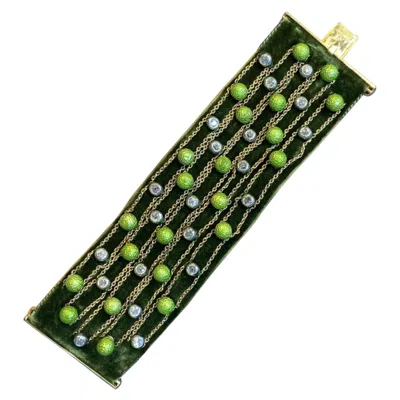 Pre-owned Cartier Highly Unusual Green Enamel And Diamond On Silk Bracelet By  Paris