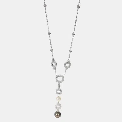 Pre-owned Cartier Himalia Pearl Diamond Necklace In 18k White Gold 2.5 Ctw