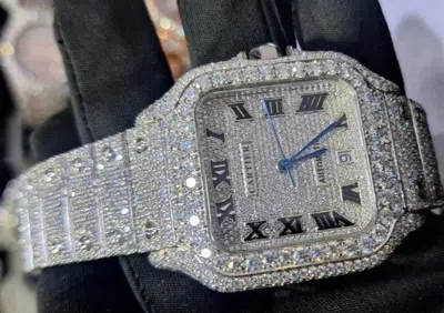 Pre-owned Cartier Iced Out Moissanite Watch | Japanese Movement |vvs| Diamond Wrist Watch