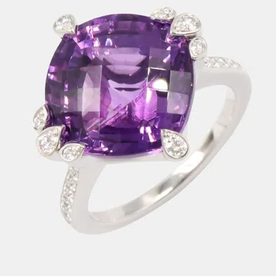 Pre-owned Cartier Inde Mysterieuse 18k White Gold Amethyst Ring Eu 51