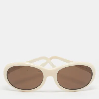 Pre-owned Cartier Ivory/brown Frame Oval Sunglasses In White