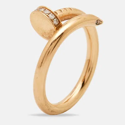Pre-owned Cartier Juste Un Clou Diamond 18k Rose Gold Classic Model Ring Size 55