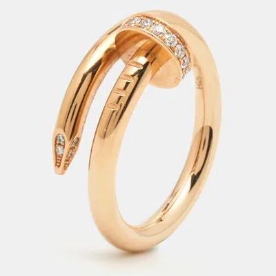 Pre-owned Cartier Juste Un Clou Diamond 18k Rose Gold Ring Size 55