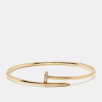 Pre-owned Cartier Juste Un Clou Diamond 18k Rose Gold Small Model Bracelet 17