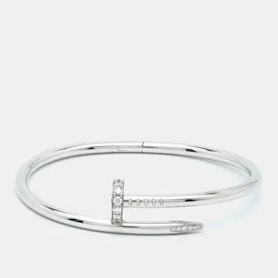 Pre-owned Cartier Juste Un Clou Diamonds 18k White Gold Classic Model Bracelet 17