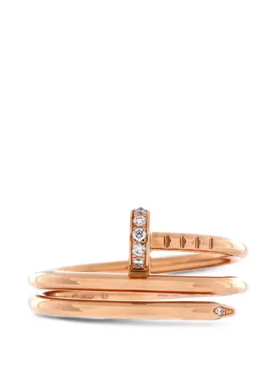 Pre-owned Cartier Juste Un Clou Double 18k Rose Gold And Diamonds Small Ring In Pink