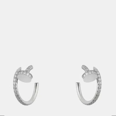 Pre-owned Cartier Juste Un Clou Hoop Earrings Paved White Gold Diamonds Small Model 101015987