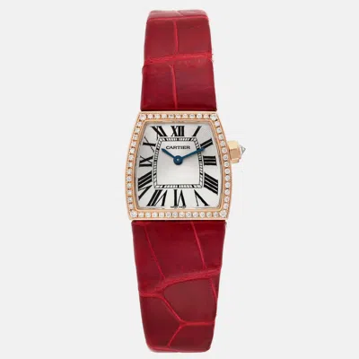 Pre-owned Cartier La Dona Rose Gold Diamond Red Strap Ladies Watch 22 Mm In Silver